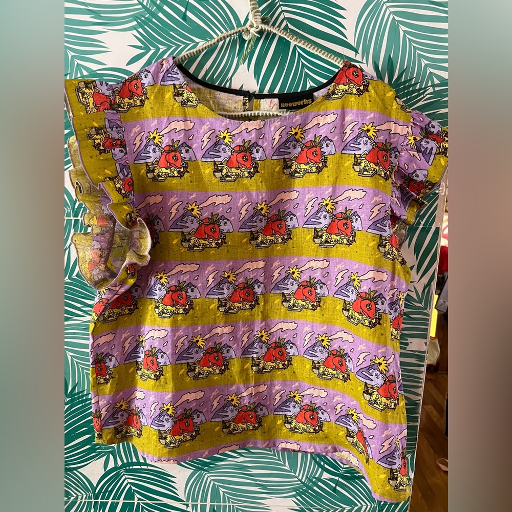 Nooworks The Ruffle 100% Linen Top In Jammin Size 3X made in the USA